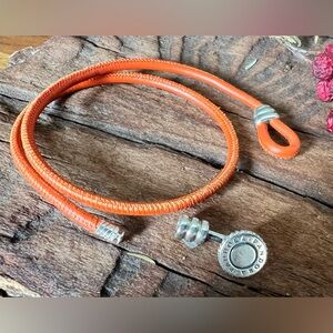 Authentic Pandora Spicy Orange Double Wrap Leather Cord Bracelet Flat Lock 13.5”